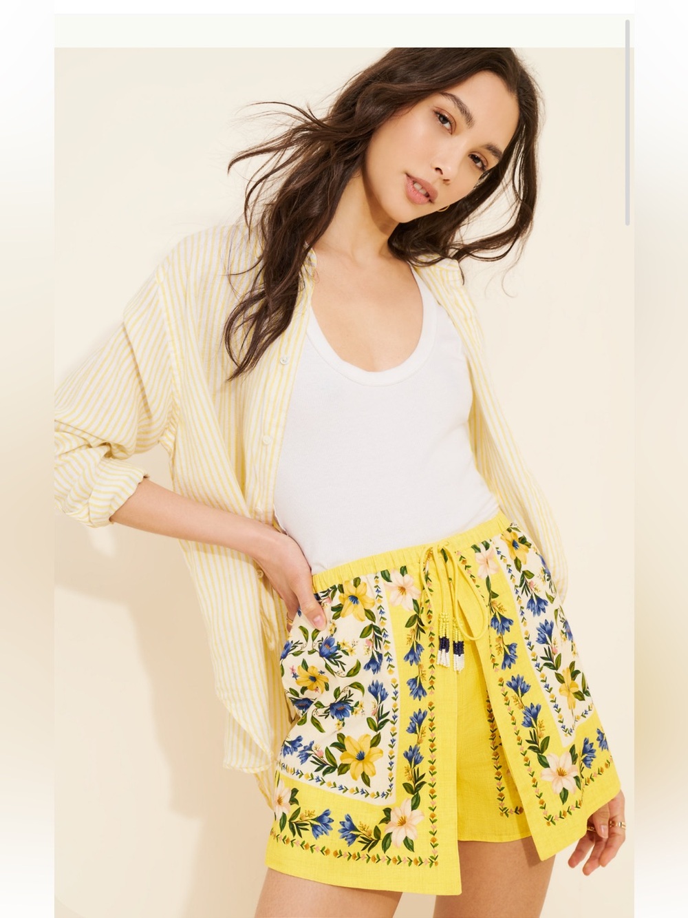 Farm Rio Linen Blend Sunflower Yellow Shorts